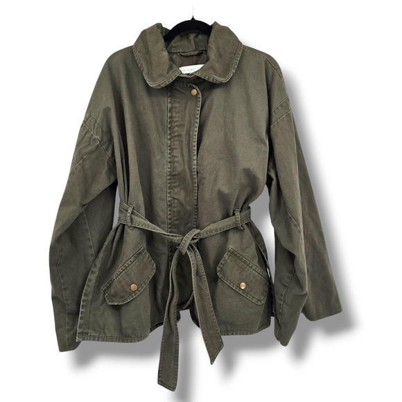 New York & Company Women's Utility Side Split Zip Up Tie Waist Jacket Green XL - Picture 1 of 11